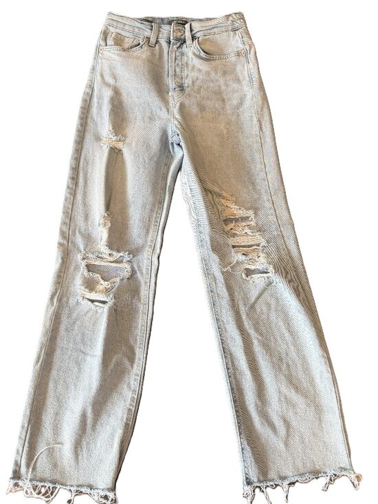 wild fable Denim - Wild Fable Women's Highest Rise Button Fly Distressed Light Wash Jeans 00